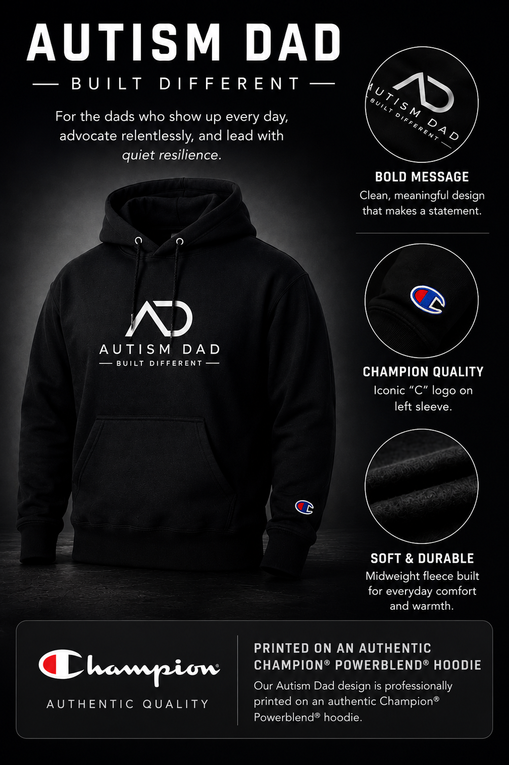 Autism Dad Built Different — Champion® Hoodie